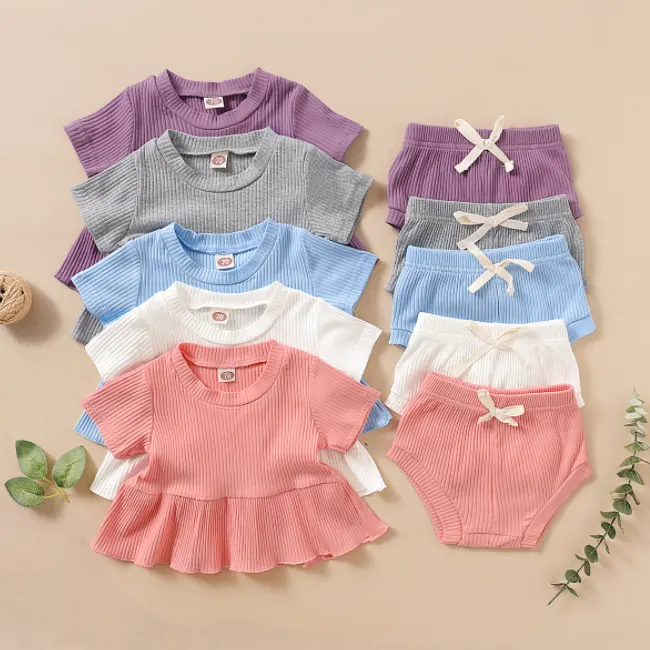 Direkter Hersteller Hochwertige Günstige Benutzer definierte reine Baumwolle Sommer Coole Neugeborene Baby Unisex Zweiteiler Set Kleidung