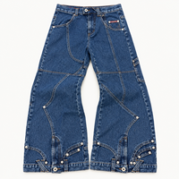 DiZNEW Jeans personnalisés pour hommes, streetwear, à découpe laser en spirale, déstructurés, à empiècements, coupe ample, jambe large, denim évasé, usine BSCI