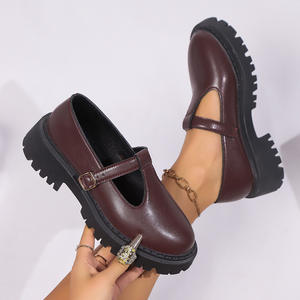 2025 primavera nuevos zapatos individuales Retro de suela gruesa para <span class=keywords><strong>mujer</strong></span>, <span class=keywords><strong>mocasines</strong></span> de estilo británico de gamuza de gran tamaño - Product Image 1