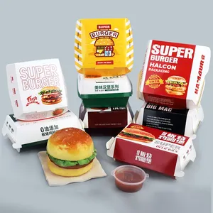 Custom Food Grade Cardboard Disposable Hamburger Takeaway Packaging Paper Burger Box