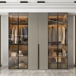 خزانة ملابس خشبية حديثة بيضاء بتصميم F4 ستارز مع باب زجاجي مضيء وخزانة مجوهرات للاستخدام في غرف النوم والفنادق والأثاث المنزلي العام - Product Image 4