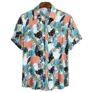 Camiseta havaiana masculina de algodão, camisa casual personalizada, homens, roupas de verão