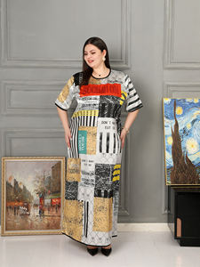 Stile europeo e americano 2022 estate abbigliamento donna manica corta stampa <span class=keywords><strong>Puzzle</strong></span> retrò Plus Size seta Allure modesto <span class=keywords><strong>Maxi</strong></span> Abaya - Product Image 3