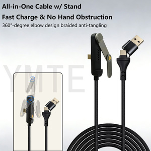 Nouveau support de téléphone avec câble USB <span class=keywords><strong>30</strong></span> <span class=keywords><strong>broches</strong></span> à tête coudée double C, conception tressée, 240W, support pliable - Product Image 2