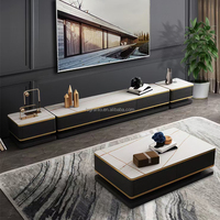 Table Basse MDF Dorée et Noire et Meuble TV Table à Thé Blanche Ensemble de Meubles Modernes pour Salon