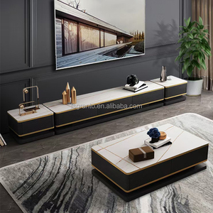 Hiện đại sang trọng Bàn cà phê và TV đứng Set khung thép không gỉ bàn trà vàng đồ nội thất phòng khách tùy chỉnh TV bảng - Product Image 2