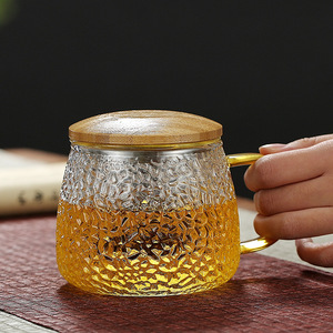 Taza de té de vidrio martillado estilo japonés con tapa y filtro para preparar té verde, uso en oficina - Product Image 4