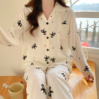 Ensemble de vêtements de détente pour femmes, printemps-automne, cardigan à col châle à manches longues et pantalon, imprimé de dessins animés mignons pour la maison et le streaming en direct