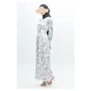 SIPO 2022 Modern Elegant Style Puff Sleeve Abaya With Belt Black And White Satin Abayas For Muslim Women
