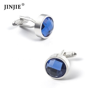 Mancuernas redondas de cristal azul para hombre, acero inoxidable, precio de fábrica, listo para enviar - Product Image 4