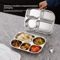 Plato Cuadrado de Acero Inoxidable 304 con Tapa, Plato para Pescado, Lonchera para Niños y Estudiantes, Comedor