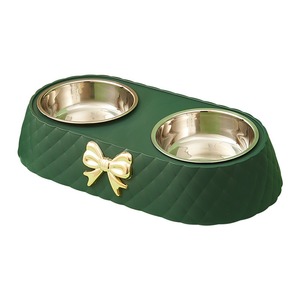 Bol double pour animaux de compagnie en acier inoxydable avec nœud papillon - Luxe antidérapant en gros - Product Image 4