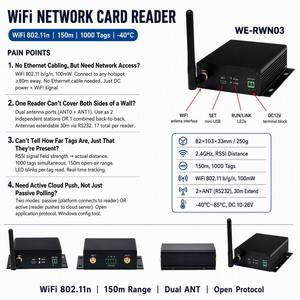 เครื่องอ่าน WiFi 2.4GHz ของผู้ผลิต ระยะ 150 เมตร เสาอากาศ 2 ต้น รองรับแท็ก 1000 ตัว RSSI ระยะ 16 พ็อด -40 องศาเซลเซียส SDK สำหรับคลังสินค้า ร้านค้าปลีก โรงพยาบาล ระบบติดตามตำแหน่งเรียลไทม์ (RTLS) - Product Image 2