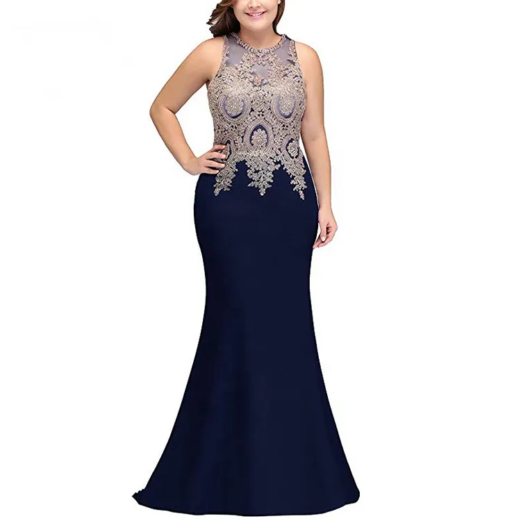Wholesale garment design new women's rhinestone long lace formal mermaid evening prom plus size dress