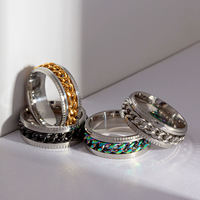 Bijoux en acier inoxydable plaqué sous vide, bague tendance en acier titane avec chaîne rotative anti-stress