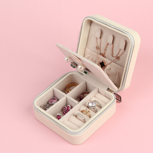Estuche de Viaje para Joyas de Cuero PU Cuadrado Mini, con Cierre de Cremallera, para Mujeres y Niñas, Portátil, para Guardar Aretes - Product Image 5