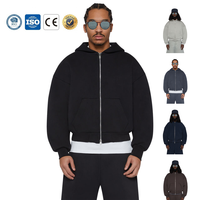 Hoodie Zip-up Crop Drop Shoulder dengan Logo Custom, Warna Hitam, Bahan Tebal, Gaya Streetwear, untuk Grosir Pasar Global