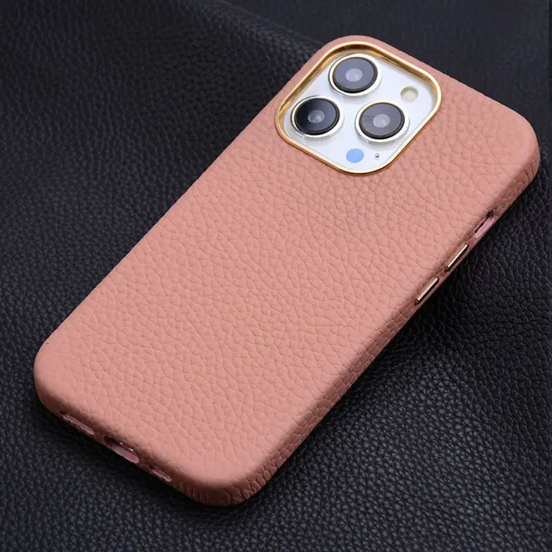 Customized logo color shockproof pebble genuine leather mobile cell phone case for iphone 13 14 15 pro max phone covers