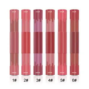 Alta Qualidade Atacado 2em1 Sem logotipo Maquiagem Double Headed Matte Lip Gloss Matte Velvet Líquido Batom Lip Gloss