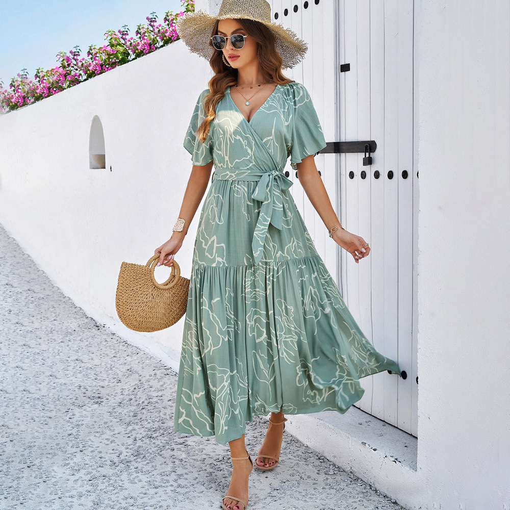 dresses 2024 casual Generic Summer Dresses for Women 2024 Dresses for Women 2024 Casual Spring Women's Summer Dresses Casual Midi Swing Short Sleeve V Neck Tiered A Line Flowy Beach Dress SundressB-Green,Large at Amazon Women's