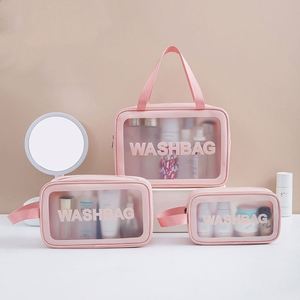 กระเป๋าเครื่องสำอางใส PVC กันน้ำ พิมพ์โลโก้ได้ สีดำ ชมพู ขาว แบบซิป สำหรับเดินทาง ขนาดเล็ก - Product Image 2