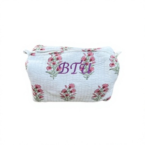 Multipurpose floral cotton quilted pouches handmade fabric zipper <b>bags</b> cosmetic organizer travel pouch storage case gift for wom - Product Image 1