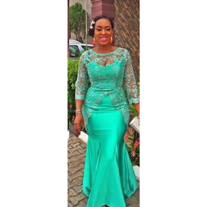 Abiti da sera a sirena turchese africana 2025 vendita calda perline personalizzate lunghe <span class=keywords><strong>3</strong></span>/4 a maniche lunghe in pizzo formale da ballo - Product Image 1