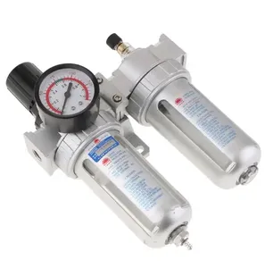 SFC2000 Manual Drain Dryer Gauge Kit Water/Oil Trap Separator 3 in 1 Twin Unit Air Filter Regulators Lubricator