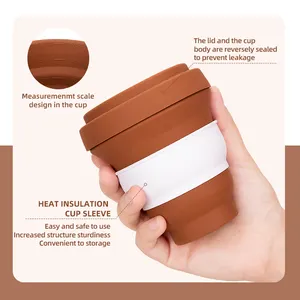 Logo personnalisé d'usine sans BPA ensemble de tasses à café en silicone pliable réutilisable écologique avec couvercle