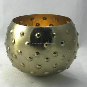 Handmade Customizable Iron Votive Holder Round Shape in Gold Finish Eco-Friendly Home Decor - Product Image 2