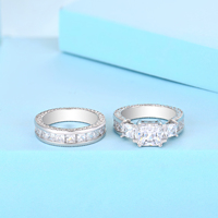 QX 925 Sterling Silber Ring für Damen, Zirkonia, Prinzessinnenschliff, Verlobungsring-Set, Ehering, Brautschmuck, Geschenk