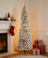 Sapin de Noël d'intérieur floqué en PVC de haute qualité HRFactory Direct, 6,5 pieds, 632 aiguilles, diamètre 28 pouces, 250 lumières LED blanc chaud, métal