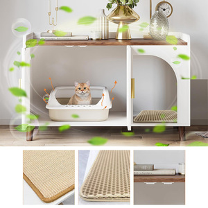 Cross-border best-selling concealed <b>cat</b> litter box furniture with scratching <b>mat</b> and litter pad, wooden <b>cat</b> house, bedside - Product Image 4