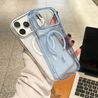 Coque de téléphone transparente magnétique à paillettes tendance pour iPhone 18 13 14 15 16 17 Pro Max 17 Air avec support d'objectif dissimulé et protection antichoc