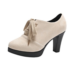 Pure Color <b>Tie</b> <b>Back</b> Thick Heel Fashion Pointed Toe Flats Women's Model Autumn Elegant Plus Size High Heel Flats - Product Image 5