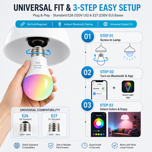 Bombilla Inteligente Inalámbrica 2.4G con Control Remoto Tuya WiFi A60, 9W 800LM E26 E27 RGB Multicolor, Lámpara LED para Sala de Estar, Dormitorio y Eventos - Product Image 3