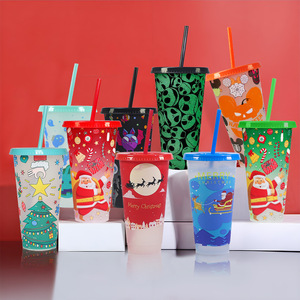 Vaso de Plástico que Cambia de Color, 710 ml, Reutilizable con Pajita para Bebidas Frías, Regalo para Fiestas - Product Image 1