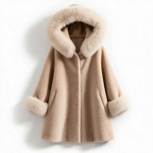 Manteau long en <span class=keywords><strong>polaire</strong></span> Teddy pour <span class=keywords><strong>femme</strong></span> grande taille, avec capuche et bordure en fausse fourrure, épais, chaud, élégant, chic, décontracté, vêtement d'extérieur d'hiver, parka - Product Image 3