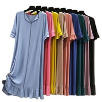 Chemises de nuit pour femmes, couleur unie, grande taille, pyjamas d'été, chemises de nuit à manches courtes, vêtements de nuit décontractés, charmants et confortables