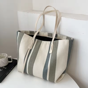 Summer fashion young ladies large capacity striped <b>canvas</b> shoulder <b>bag</b> shopping <b>bag</b> - Product Image 3