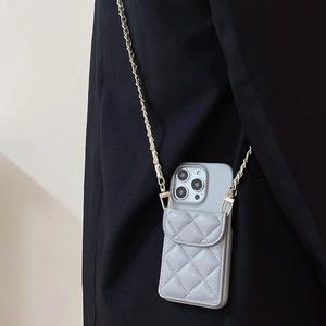 Étui de téléphone à bandoulière à la mode <span class=keywords><strong>avec</strong></span> porte-carte pour iPhone 17 16 15 14 13 12 11 Pro Max, couverture en cuir Pu de plusieurs couleurs - Product Image 2