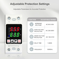 Protector de Voltaje Monofásico AC80-300V Ajustable 63A, Dispositivo de Riel DIN con Pantalla Digital, Protección Contra Sobrecorriente 15kVA SVC
