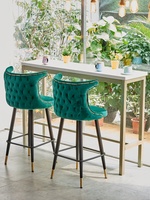 Chaise de bar à café bleu moderne à dossier boutonné Tabourets de bar de luxe avec dossier Chaise de bar haute en velours pour salon