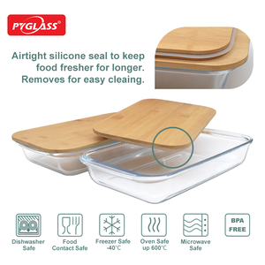 キッチン用1.6L高ホウケイ酸ガラス製ベーキングウェアガラストレイ竹製蓋付きベーキングディッシュ - Product Image 6