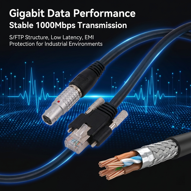 Industrial M12-4P D-Coded RJ-45 Ethernet Connection Cable  8 Gbps 4K Video Stable Base Plate Connection for Industrial Camera