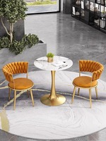 Ensemble de table et de chaises de salle à manger rondes de luxe moderne, 2 places, pieds en acier inoxydable, plateau en pierre frittée, meubles de salle à manger portables pour appartement