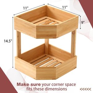 Bamboo Double Layer Storage Rack Corner <b>Standing</b> Type 2 Tier Multifunctional Kitchen Fruit <b>Vegetable</b> Organizer - Product Image 3