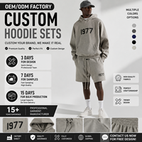 Setelan Training Pria 2 Potong Warna Abu-abu Heather dengan Cetakan Nomor, Hoodie Oversize & Celana Pendek, Streetwear untuk Pria