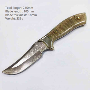 Coltello da caccia in acciaio damasco esterno a lama fissa con manico in <span class=keywords><strong>corno</strong></span> <span class=keywords><strong>di</strong></span> <span class=keywords><strong>cervo</strong></span> coltello da sopravvivenza portatile da campeggio - Product Image 2