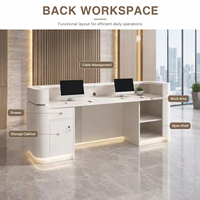 Bureau de réception moderne personnalisable de luxe minimaliste avec motif marbré, façade en bois courbé, éclairage LED, écologique, durable, pour salle de sport, hôtel